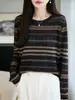 Suéter tejido Fair Isle retro de lana fina, diseño jacquard clásico, cuello redondo, ropa versátil para mujer de otoño/invierno