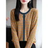 Cross2026 Outono/Inverno Novo Cardigan de Tricô Gola V Lã Fina Manga Longa Feminino Listras Coloridas Bloco de Cores Solto Versátil