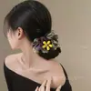 Elástico de Cabelo Elegante Amarelo com Renda Floral Estilo Coreano High-End Corda para Rabo de Cavalo Baixo Acessório de Cabelo para Coque para Mulheres