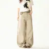 Calça Cargo OREETA Estilo de Rua Retrô Americano para Homens e Mulheres, Patchwork Camuflado Solta de Perna Larga Cargo Calça Curva