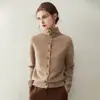 PinKangSaiNi~Cárdigan de punto 100% cachemira pura con cuello alto para mujer, diseño único con botones diagonales, abrigo suéter