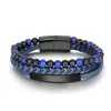 Pulseira Masculina de Corda de Couro Transfronteiriça com Pedra Natural Pedra Vulcânica Aço Inoxidável Pulseira Europeia e Americana Pulseira de Joias em Aço Titânio