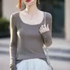 Nova Camisa Básica Feminina Gola U Outono e Inverno, Camada Interna de Tricô Fino de Lã, Slim-Fit, Suéter Macio e Confortável