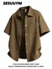 Camisa de Hombre Elegante y Versátil, Estilo Delgado de Verano, Cuello Campana, Cuadros de Burbujas, Camisa Casual Moderna Holgada de Manga Corta para Hombre