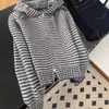Cárdigan de Punto con Capucha a Rayas de Bloques de Color Perezoso Estilo Coreano Otoño/Invierno Nuevo Versátil Holgado Chaqueta Suéter con Cremallera Top