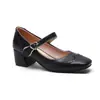 Sapatos Mary Jane de Salto Médio, Tamanho Grande, Bico Quadrado, Superfície de Couro 921