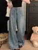 Venda Direta da Fábrica Jeans Retro de Cintura Alta com Botão Duplo e Perna Larga para Mulheres, Design de Primavera, Tamanho Plus Size Calças Retas com Caimento Solto