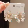 Brincos de Flor com Gotejamento de Óleo Cravejados de Diamantes Prateados, Estilo Retro Francês Versátil, Brincos de Nicho de Alta Qualidade para Mulheres
