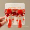Horquilla Roja de Año Nuevo para Niñas con Lazo, Accesorio para el Cabello, Tocado Tradicional Chino de Año Nuevo, Pinza para el Cabello con Peluca de Estilo Chino para Niñas Hanfu