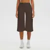 Calça Capri de Yoga Escovada Europeia e Americana para Mulheres, Controle de Barriga, Cintura Alta, Secagem Rápida, Caimento Solto, Fitness, Esportes, Calça Cropped de Perna Larga