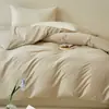 Juego de ropa de cama de algodón 100% tejido, cepillado, minimalista y lujoso, de color liso, que incluye funda de edredón, sábana plana, sábana bajera y funda de almohada