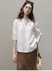 Camisa Blanca de Lino Lyocell con Cuello en V y Mangas Medias para Mujer ChuWu STUDIO Verano 2026 Adelgazante Casual Versátil Blusa