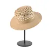 Nuevo Sombrero de Paja Tejida Estilo Vacaciones al Aire Libre Europeo y Americano de Verano para Mujer Sombrero de Sol con Protección Solar Copa Plana Calado Sombrero de Paja de Rafia