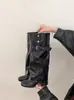 Botas de Motocicleta Estilo Versátil para Pantalón Remaches Tacón Grueso Botas Largas Hebilla de Cinturón Nueva Chica Picante Pantorrilla Ancha Tacones Altos Botas 2026 Mujer