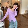 Suéter de Tricô Estilo Dopamina com Design Único, Plissado, Novo Ajuste Slim Curto Gola Quadrada, Blusa Pulôver Longa Emagrecedora