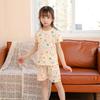 Terno infantil de manga curta de algodão para meninos e meninas, novo verão, roupas para casa com ar condicionado, pijama fino de verão para bebês