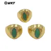 Wt-R575 Anel Ajustável Exquisito Vintage de Pedra de Jade Verde & Latão Banhado a Ouro 18K Joia Clássica Neutra