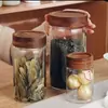 Tarro de Almacenamiento de Vidrio de Madera de Acacia Tarro para Café en Grano Té Tarro de Almacenamiento de Granos de Cocina Vidrio de Borosilicato Alto Tarro Sellado