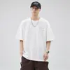 Camiseta masculina minimalista cinza de alta qualidade de manga curta para primavera e verão, algodão slub casual simples solta gola redonda manga média