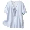 [Especial] Camisa para Mujer Tallas Grandes 2026 Nuevo Estilo de Verano Elegante Camisa de Manga Corta con Cuello en V y Cinta 0576