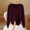 Primera capa de punto sin costuras lista para usar para mujer, suéter de cuello en V, jersey holgado, top de manga larga de punto, venta al por mayor de comercio exterior