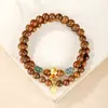 Pulseira Dourada de Sândalo Natural com Círculo Duplo, Moeda de Cobre e Pingente de Cavalo Pequeno, Pulseira Feminina com Contas de Bambu de Jade Hetian para Boa Sorte