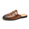 Sapatos de Couro Meia-Bota Baotou para Homens Verão 2025 Novo Estilo Britânico Sapatos de Couro Apontados Preguiçosos com Meio Salto para Homens