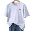 Nova Camiseta de Manga Curta 100% Algodão Primavera/Verão 2026 com Logo Bordado do Ano do Cavalo, Manga Curta Simples Unissex