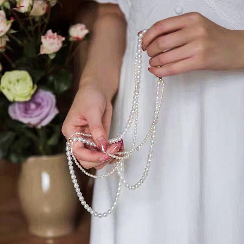 国潮 古风 气质双层大小天然 淡水珍珠 项链 法式