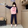 Traje de estilo coreano para niñas celebridades de Internet, talla mediana y grande para niños, estilo occidental, top de dibujos animados con letras, pantalones casuales modernos, conjunto de dos piezas a juego de colores, moda