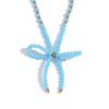 Colar de design de nicho de moda europeia e americana, contas de aço inoxidável, feito à mão, colar de laço de cristal azul lapidado, feminino