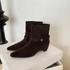 Botines Retro de Piel Ante para Mujer de Comercio Exterior Transfronterizo, con Plataforma para Aumentar Altura, Punta Fina para Otoño e Invierno, Botas de Moda Marrones y Negras