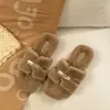 Pantuflas peludas de estilo coreano para otoño e invierno para mujer, nuevo modelo 2026, elegantes zapatillas tipo mule abiertas para usar en exteriores