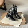 Botas de Vaquero Occidentales Estilo Coreano Retro Hebilla de Cinturón de Cuero Otoño 2026 Nuevo Botas Gruesas fruncidas de media pantorrilla Botas de Montar para Mujer
