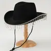 Sombrero de Vaquero Occidental Rosa con Pedrería y Borlas Largas para Fiesta Escenario Boda Sombrero de Novia para Mujer Festival de Música Carnaval Luna de Miel