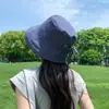 Sombrero de Pescador a Cuadros Retro Japonés a Prueba de Viento para Mujer, Sombrero de Sol de Ala Ancha para Protección Solar de Verano, Sombrero de Cubo de Moda para Adelgazar la Cara