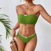 Novo Maiô Dividido Feminino Sexy Hot Girl Biquíni Duas Peças Tomara que Caia Cor Sólida Maiô Transfronteiriço da Amazon