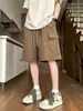 Pantalones Cortos de Herramientas Marrones Estilo Funcional para Hombre Marca de Moda Estilo Americano Retro Casual Pantalones de Verano Delgados Sueltos