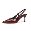 Sandalias de Tacón Alto Color Borgoña H1933-39 para Mujer, Punta Semiabierta, Talón Descubierto, Punta Fina, Tacones de Aguja, Zapatos para Mujer, Zapatos Pequeños Fragantes para Mujer