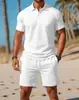 Conjunto Esportivo Casual de Verão Masculino, Conjunto de Duas Peças com Camisa Polo de Manga Curta e Shorts em Cor Sólida, Novo Estilo Transfronteiriço Europeu e Americano, Em Estoque