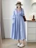 Vestido Longo Bordado de Manga Longa com Decote em V Estilo Étnico Vintage Solto Tamanho Grande Casual Bolso Algodão Longo Outono Novo