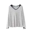 Camisa Base Rayada Bloques de Color Tencel Estilo Coreano de Primavera para Mujer, Camiseta Versátil de Manga Larga 10A Antibacteriana con Capucha, Holgada, Adelgazante para Mujer