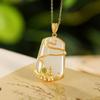 Pingente de Colar Banhado a Ouro com Jade Branco Hetian Imitação Incrustado, Corrente Clavicular Feminina Exquisita e Atmosférica para Presente