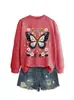Amazon eBay Estação Independente Moda Casual Temperamento Feminino Borboleta Flores Rosa Outono Inverno Gola Redonda Manga Longa Camisa Moletom