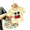 2026 Novo Conjunto de Verão Infantil Olhos de Desenho Animado Fofos Manga Curta Shorts Super Fofos de Desenho Animado Conjunto de Duas Peças Versátil