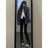 Jeans Negros de Pierna Ancha con Abertura para Mujer, Nuevos de Primavera y Otoño Vintage de Cintura Alta Adelgazantes Elásticos Versátiles de Pierna Ancha Modernos