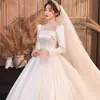 Vestido de Novia Principal Elegante y Pesado de Satén Estilo Nuevo 2026 con Cola Francesa, Vestido de Noche Francés para Mujer