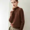 Suéter feminino de cashmere, 100% cashmere puro de cabra, nova moda cor sólida versátil gola alta parcial suéter de malha quente
