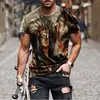 Padrão de Personagem Nova Camisa de Verão Masculina Slim Manga Curta 3D Camiseta Masculina Gola Redonda Pedido Europeu e Americano Masculino