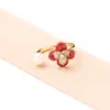 Anel de pérola natural rosa de temperamento de alta classe, nicho, flor vermelha roxa, banhado a ouro, abertura ajustável, feminino